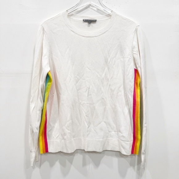 Elliott Lauren Cotton Cashmere Rainbow Seam Sweater Side Slits Medium - Picture 1 of 7